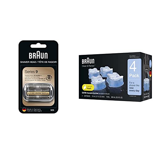 Braun Series 9 Electric Shaver Replacement Head - 92S - Compatible with All Series 9 Electric Razors & Clean & Renew Refill Cartridges CCR - 4 Pack