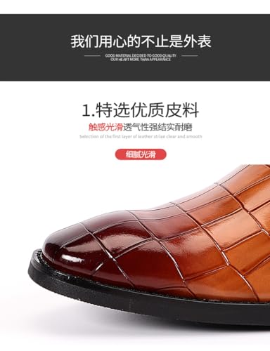 Men's Printed Oxford Dress Shoes, Stylish Metal Buckle Comfortable Slip-on Pointed Toe Dress Shoes Business Wedding Slip-on Men's Loafers (Brown,9.5)2