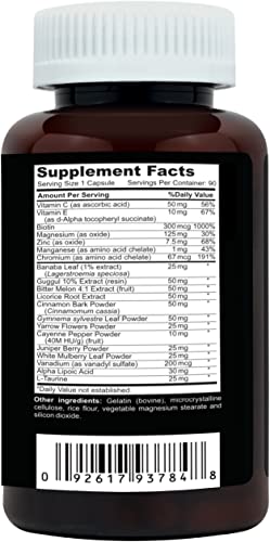 Clinical Daily Blood Sugar Support & Glucose Metabolism Supplement- Vitamins C B E, Magnesium, Zinc, Biotin, Alpha Lipoic Acid, Cayenne Pepper, Juniper Berries- 90 Bitter Melon Capsules #TOP3