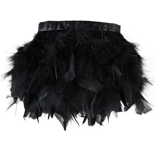 Daieeparty Black Turkey Feathers Trim Fringe 2Yard 4-6inch for Party Clothing DIY Sewing Craft Wedding Dress Decoration Natural Fluffy Turkey Feather Trim