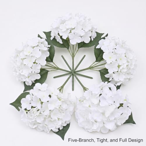 Hortensias artificiales blancas en pack de 6 flores para decoración exterior de 45 cm 5