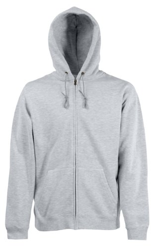 Fruit of the Loom Mens Zip Through Hooded Sweatshirt Hoodie Heather Grey Medium