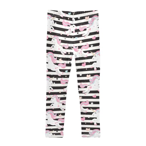 Cute Unicorns Girls' Leggings Toddler Doodles Black White Stripes Kids Yoga Pants Dance Active Tights 4T2