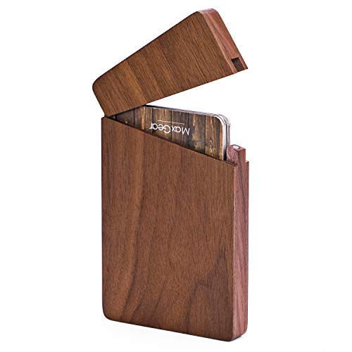 MaxGear Business Card Holder Wood Business Card Holders, Business Card Case Name Card Holder for Men Pocket Card Holder with Magnetic Closure, Walnut