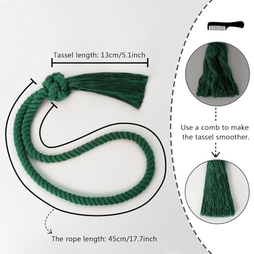 Pretty Jolly 2 Pack Natural Cotton Rope Tassel Curtain Tiebacks Boho Home Decor Drape Tie Backs Hand Woven Ball Curtain Holdbacks for Thin & Thick Home & Office Window Draperies (Green) - Image 4