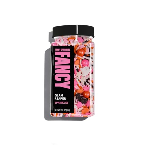 Image of Fancy Sprinkles Glam Reaper Sprinkles | Pink, Orange, Black & White Jimmies | Bat & Pumpkin Shaped Candy | Halloween Cake, Cupcake & Cookie Decorating | 1 Pack (0.5c)