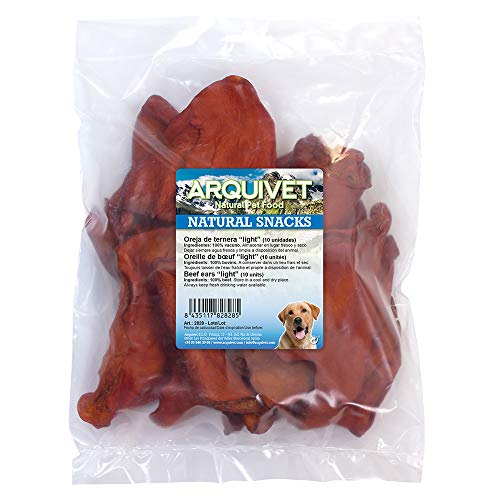 ARQUIVET Oreja de ternera light - Bolsa 10 uds - Snacks 100% naturales para perros - Chuches, premios, recompensas, golosinas, chucherías para perros - Tendones deshidratados