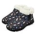 Pointodoor Rocket Planet Space Pattern Boys Snow Boots Anti-Slip Short Boots with Fur Lined Boy Lightweight Slip On Warm Wide Toe Shoes Fashion Running Ankle Booties