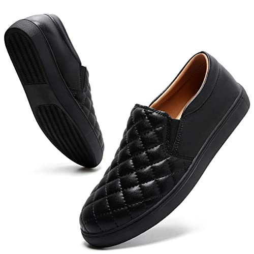 Image of VOCNTVY Loafers for Women Quilted Slip On Shoes Casual Fashion Sneakers | Non-Slip TPR Sole, Faux Leather Upper, Memory Foam Insole, Blister-Free Heel, All Day Walking Comfort for Daily Work Wear