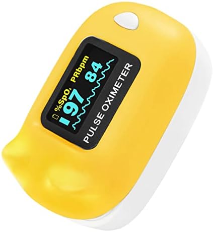 Child Pulse Oximeter Blood Oxygen Saturation Monitor, Neck/wrist Cord, Batteries included, Yellow