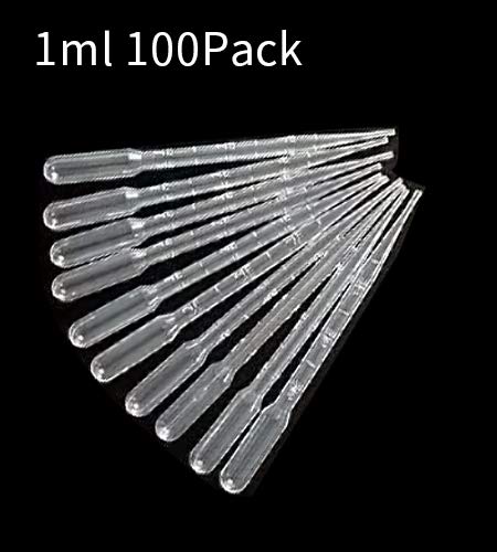 GLE2016 Clear White Plastic Liquid Dropper Pasteur Disposable Graduated Transfer Pipettes Pipetting (1ML(100 Pack))