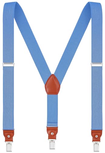EOAYONY Mens suspenders Elastic Y Back Adjustable Heavy Duty Strong Clips Blue 43 IN