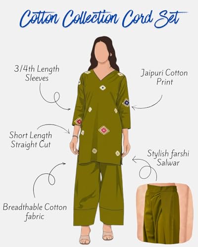 Image of Womanista Women Printed Cotton Kurta Set for Woman | Jaipur Coord Set | Farshi Salwar Suit
