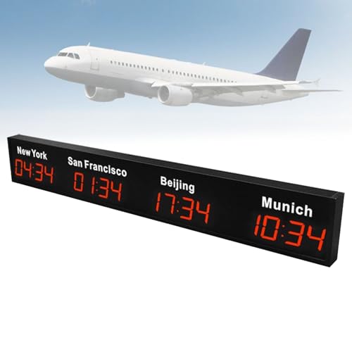 FLNOZAMZ Reloj Mundial de Tiempo múltiple LED, Reloj de Zona horaria montado en la Pared Digital de 3/4 de Ciudad, Pantalla de Gran tamaño, Adecuado para hoteles, Empresas multinacionales (4city Red)