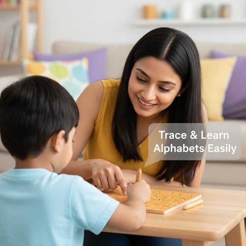 Image of BuGBee Alphabet tracing Board Small ABC Wooden Slate| Montessori Materials Educational Puzzle Toys for 2+ Years Old Kids | Safe & Natural ABCD Board to Develop Memory & Writing Skills