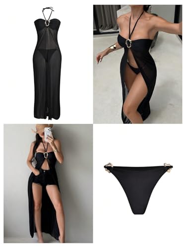 Bikini 2 pièces dos nu flatteur pour masquer les complexes avec style noir grand - 4