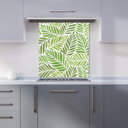 Warren Reed - Designer Premium Green Leaf Pattern Kitchen Splashback 6mm Toughened Glass Kitchen Splashback – Heat Resistant Splashback for Kitchens, Perfect for Cookers and Hobs, Polished Edges