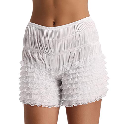 Acsuss Women's Tiered Ruffle Panties Dance Bloomers Sissy Booty Shorts Pettipants White Medium #TOP1