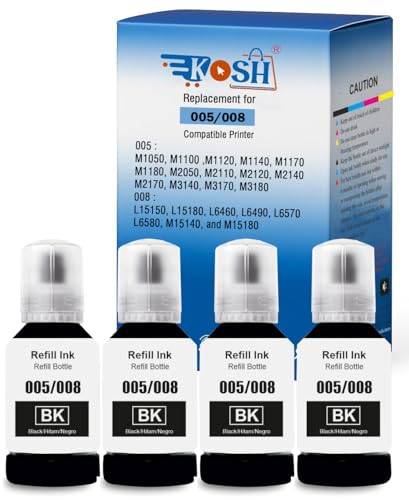 Image of KOSH 008 Refill Ink Compatible for Epson L6460 /L6490 /L6550 /L6570 /L6580 /L11160 /L15150 /L15160 Printers (Black x 4)