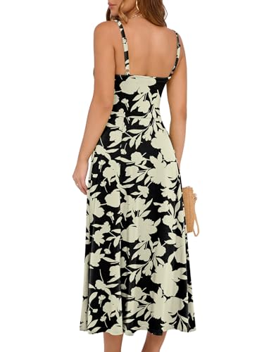 Image of YATHON Women's Summer Midi Corset Boho Dresses Spring Casual Floral Spaghetti Straps Lace Up Dress Flowy Aline Beach Sundress