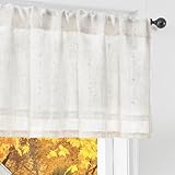 jinchan Kitchen Valance Curtain for Windows 16 Inch Mini Pom-Pom Double Layer Valance Linen Blend Country Window Treatment for Bedroom Living Room Light Filtering Rod Pocket 1 Panel Linen Whisper