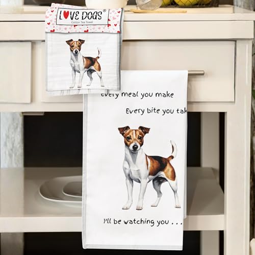 Torchon de cuisine coton blanc motif Jack Russell Watching You