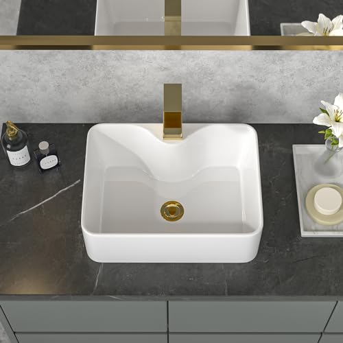 Sarlai Vessel Sink Rectangular - 16"x12" Rectangle Vessel Sink White Ceramic Porcelain Above Counter Bathroom Vanity Lavatory Restroom Bathroom Vessel Sink Basin