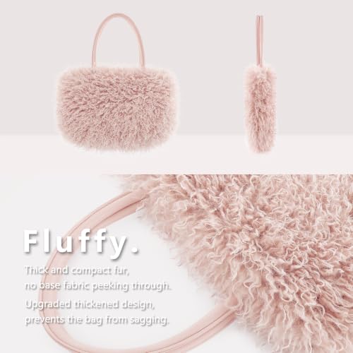 Image of Women's Fuzzy Tote Bag Curly Handbag Furry Shoulder Bag Large Plush Top Handle Purses Winter
