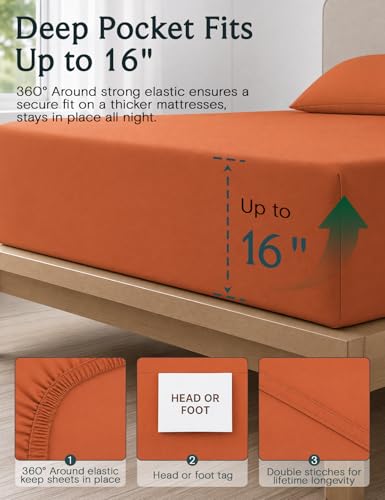 Image of LuxClub 4 PC Full Size Sheet Set Deep Pockets 18 inch Wrinkle Free Cooling Sheets Machine Washable Hotel Bedding Silky Soft - Autumn Orange Full