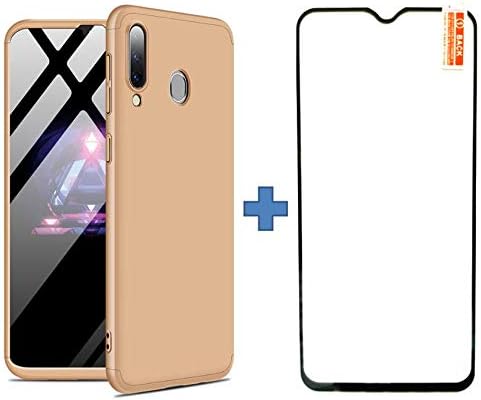 Huabo UK Samsung Galaxy A20 / A30 Case, 3 in 1 Case with [Tempered Glass Screen Protector] PC Hard Shell Anti-Shock Anti-Scratch Bumper 360 Degree Matte Phone Cover case - Gold