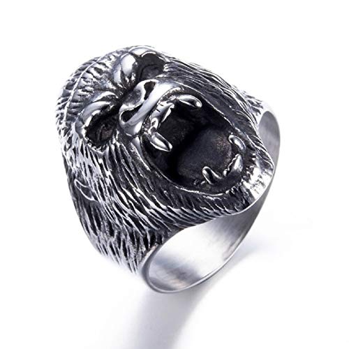 Gorilla Ring For Men, Angry Orangutan Ring Big Monkey Ring, Hip Hop Biker Men's Fashion Domineering Punk Ring, Vintage Animal Ring Jewelry Gift For Men Boys (10) #TOP3