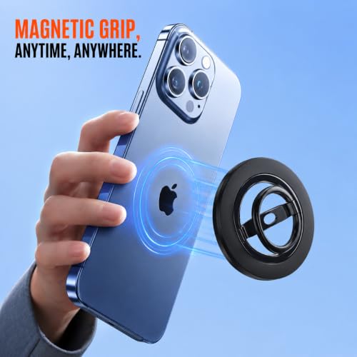Image of Mizi Magnetic Phone Ring Holder for Mag Safe, Double-Sided Magnetic Grip Stand, 360 Rotating Finger Ring Kickstand with N56 Magnets, for iPhone 17 /To /12 Series, Samsung Galaxy - Black