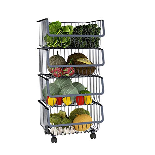 QGPWHLS Support De Cuisine Multi-Fonctions, Support Multi-Couches De Sol, Panier pour Organisateur De Stockage De Fruits Et Légumes, Étagère Superposable en Fil Métallique,Noir,4layers Cover