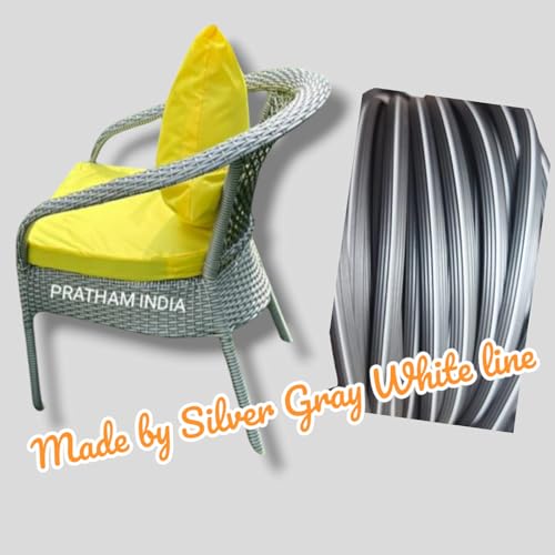 Image of PRATHAM India Patio 4+1 Furniture Set Bistro Set Porch Backyard Garden Outdoor Furniture Rattan Chairs and Table Wicker Conversation Set (Silver with White Line & Yellow Color)