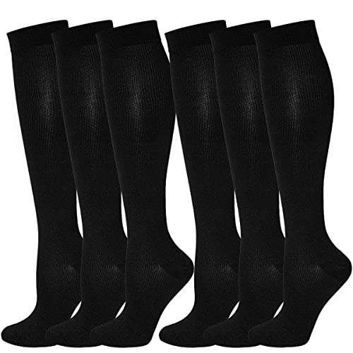 Kuzimua 6 Pares Calcetines/Medias de Compresión para Hombres y Mujeres, Running, Deporte, Correr, Senderismo, Volar, Viajar, Varicosas, Embarazo y Médicos (M, Negro)