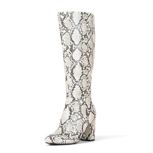 Amazon Essentials Women's Tall Boots with Chunky Block Heel, Snake Faux Leather, 8.5
