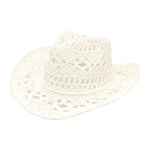 Schlappe Strandhüte für Frauen im Freien Sonnenhüte Modische Boho-Hüte Bauern Hut (White, One Size)