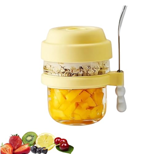 Portable Cereal Cup Yogurt Pots, Cereal Cup On the Go Breakfast Container with Lid and Spoon, Leakproof Salad Cups Reusable Milk Cups Breakfast Glasses for School Office Travel (Yellow)