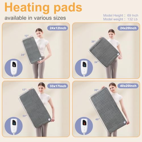 Image of Heating Pad,Electric Heating Pads,Heating Pad for Back,DimGray,24x12 Inch | Heating Pads for Shoulder,Neck,Abdomen,Knee,Arms,Legs,Heat Pad for Birthday Father Mother Gift Women Men,6 Heat Settings