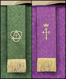 Autom Jacquard Wende-Lesezeichen mit Kreuz: lila/grün (2 Stück)