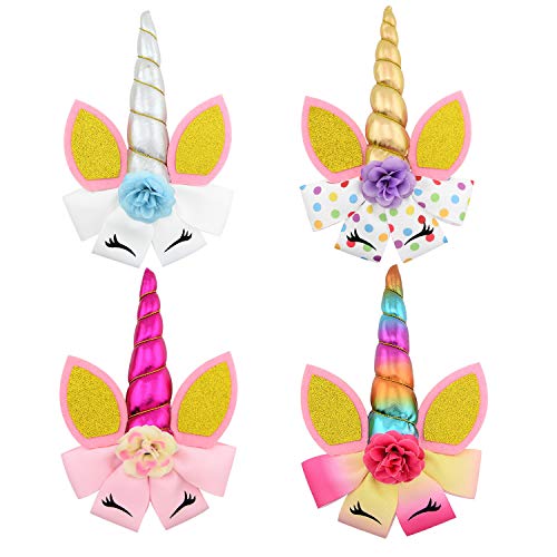 inSowni 4 Pack 8" Big Large Glitter Sequin Unicorn Flower Bow Hair Clips Barrettes Accessories for Baby Girls Toddlers Kids Teens
