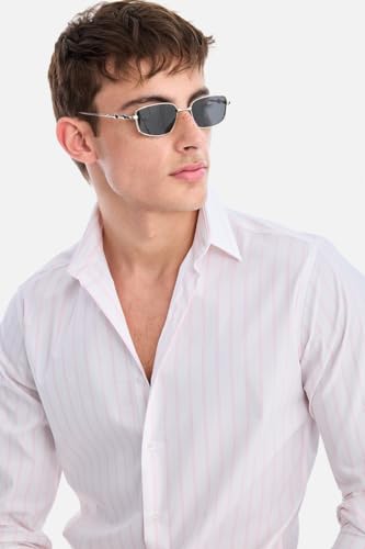 Image of SNITCH Men Semi-Formal Shirt | Modern Slim Fit Full Sleeve Point Collar Vertical Stripe Pattern | Cotton Blend Stretch Fabric for Office & Business Casual Wear