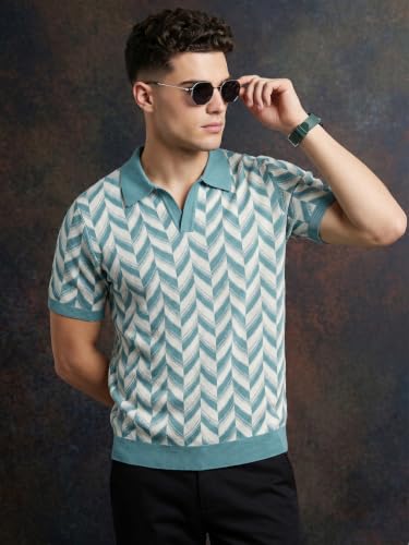 Image of Veirdo Men's Flatknit Printed Half Sleeve Polo T-Shirt with Collared Neck, Regular Fit, Casual Style for Office, Travel, (Sizes S to 2XL)