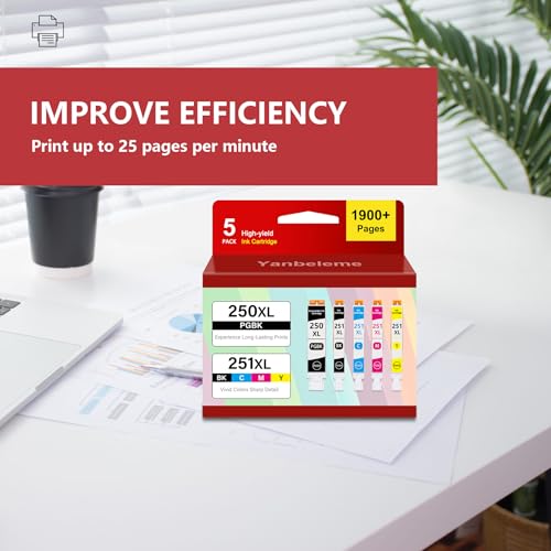 Image of PGI-250XL CLI-251XL 5-Pack Replacement for Canon 250 251 XL Ink Cartridges | Compatible for Canon PIXMA MX922, MG5420, MG5520, MG5522, MG6320, MG6620, IP7220 Printer (PGBK Black Cyan Magenta Yellow)