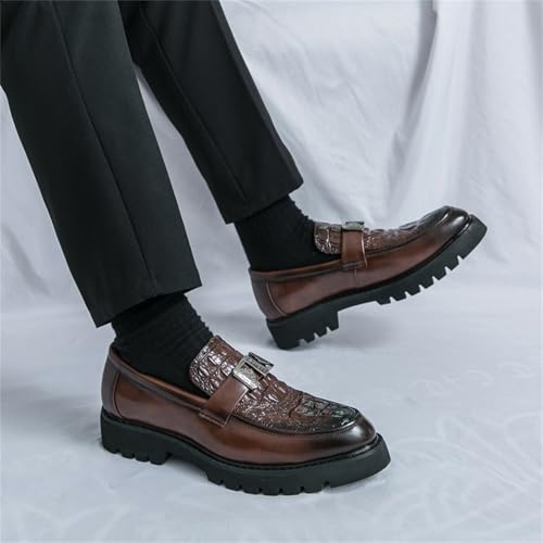 Image of Mens Loafers - Crocodile Texture Faux Leather Driving Shoes, Slip On Penny Moccasins for Business & Casual