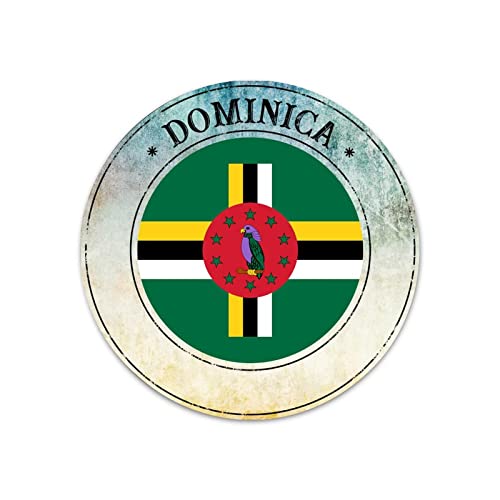Dominica Flag Dominica Seal Round Metal Tin Sign Street Sign, Dominica Metal Sign Plaque for Home Garden Kitchen Bar Cafe Restaurant Garage Retro Vintage Wall Art 12x12 Inch