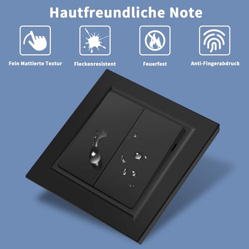 CNBINGO Glattes Hautgefühl Rocker Lichtschalter mit Krallen - Modern Wandschalter Unterputz - Einfach Wippschalter mit Hautfreundliche Mattierte Platte - 1 Fach 1 Weg - Schwarz
