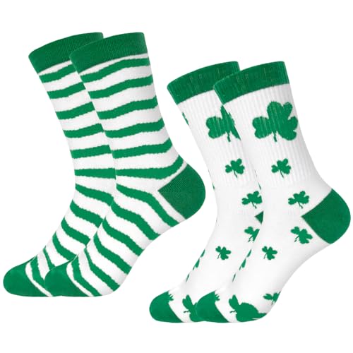 Hiwtonk 2 Pairs St. Patrick's Day Socks Shamrock Socks Green Stripe Sock for Women Men St.Patrick's Day Christmas Stocking Stuffer, White Elephant Birthday Gift