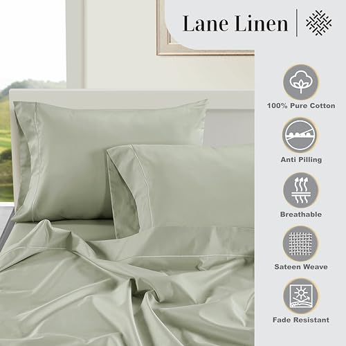 Image of LANE LINEN 100% Egyptian Cotton Bed Sheets sabanas Queen, Soft & Comfy Luxury Hotel Like Thick Bedding Sheets & Pillowcase Set, Machine Wash Cooling 16'' Queen Deep Pocket Sheet Set Driftwood Grey
