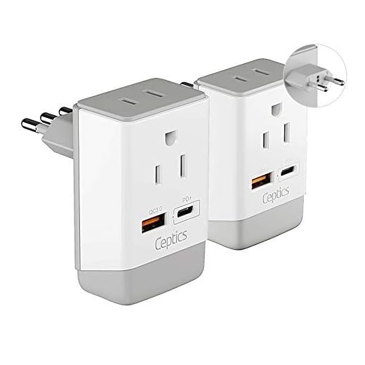 Ceptics Italy, Chile Travel 2 Pack Plug Adapter QC 3.0 & PD, Safe Dual USB & USB-C - 2 USA Socket Compact & Powerful - Use in Rome, Milan, Greece - Type C, Type L - Fast Charging (AP-9C-12-PK)